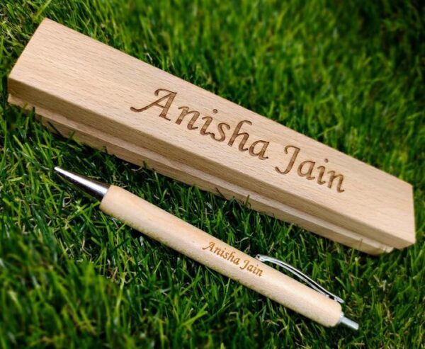 Wooden pen and  name plate box