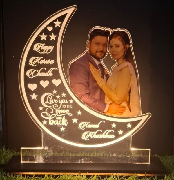 Custom Acrylic Moon Table Lamp – Personalized with Photo & Names (Multi-Color LED with Remote)